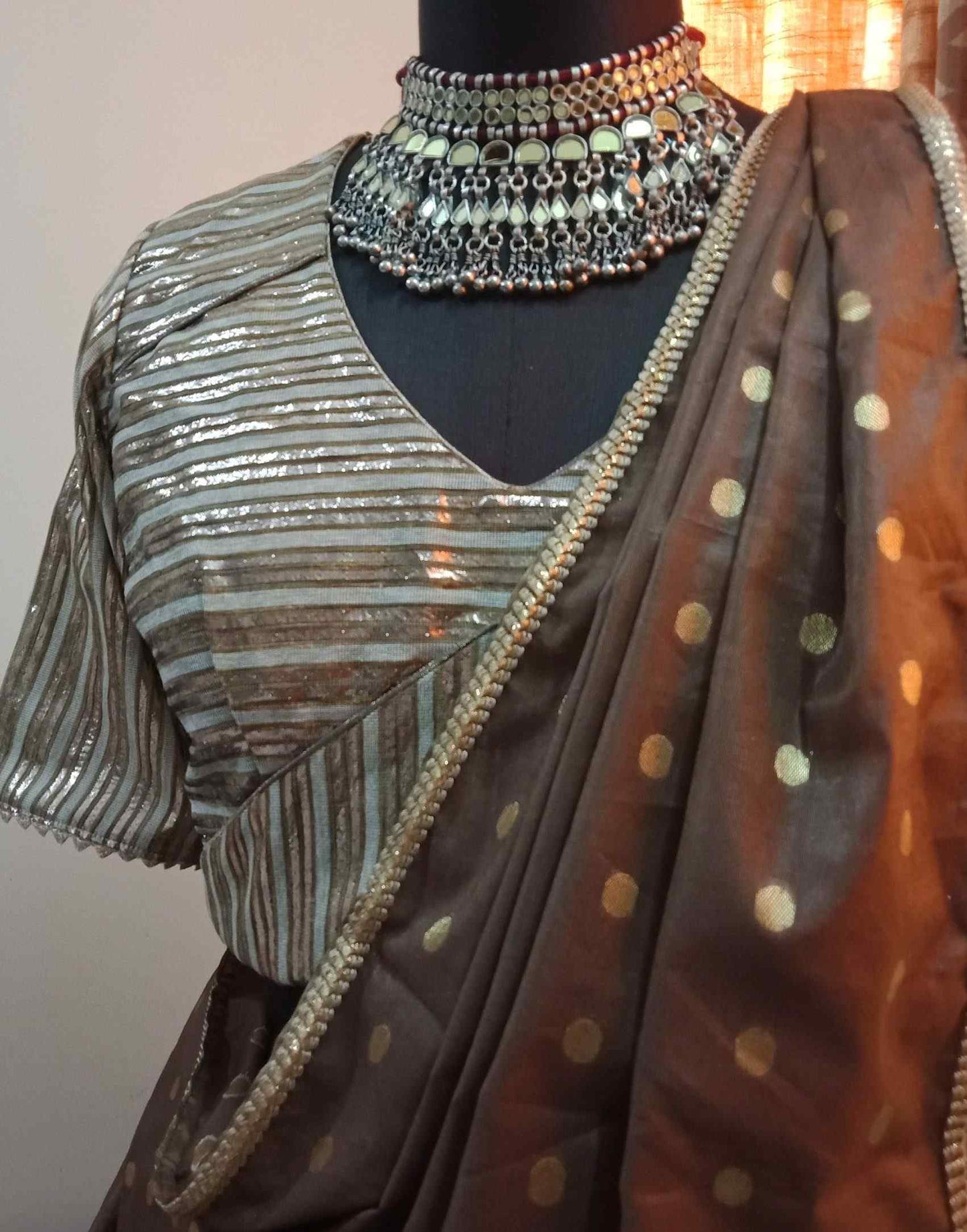 Coffee Brown Chanderi Coin Butta Saree