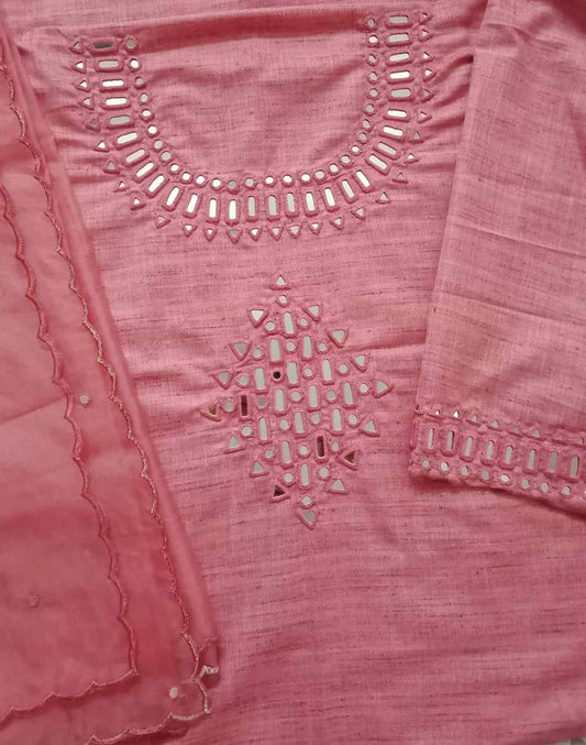 Coral Pink Mirror Work Suit Set