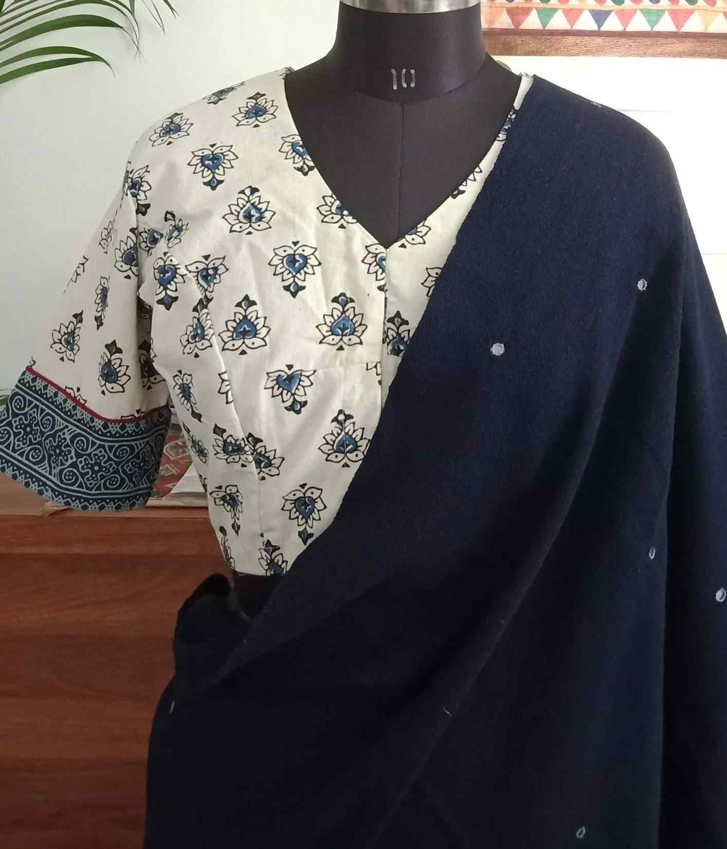 Cream Ajrakh Blouse with Motifs