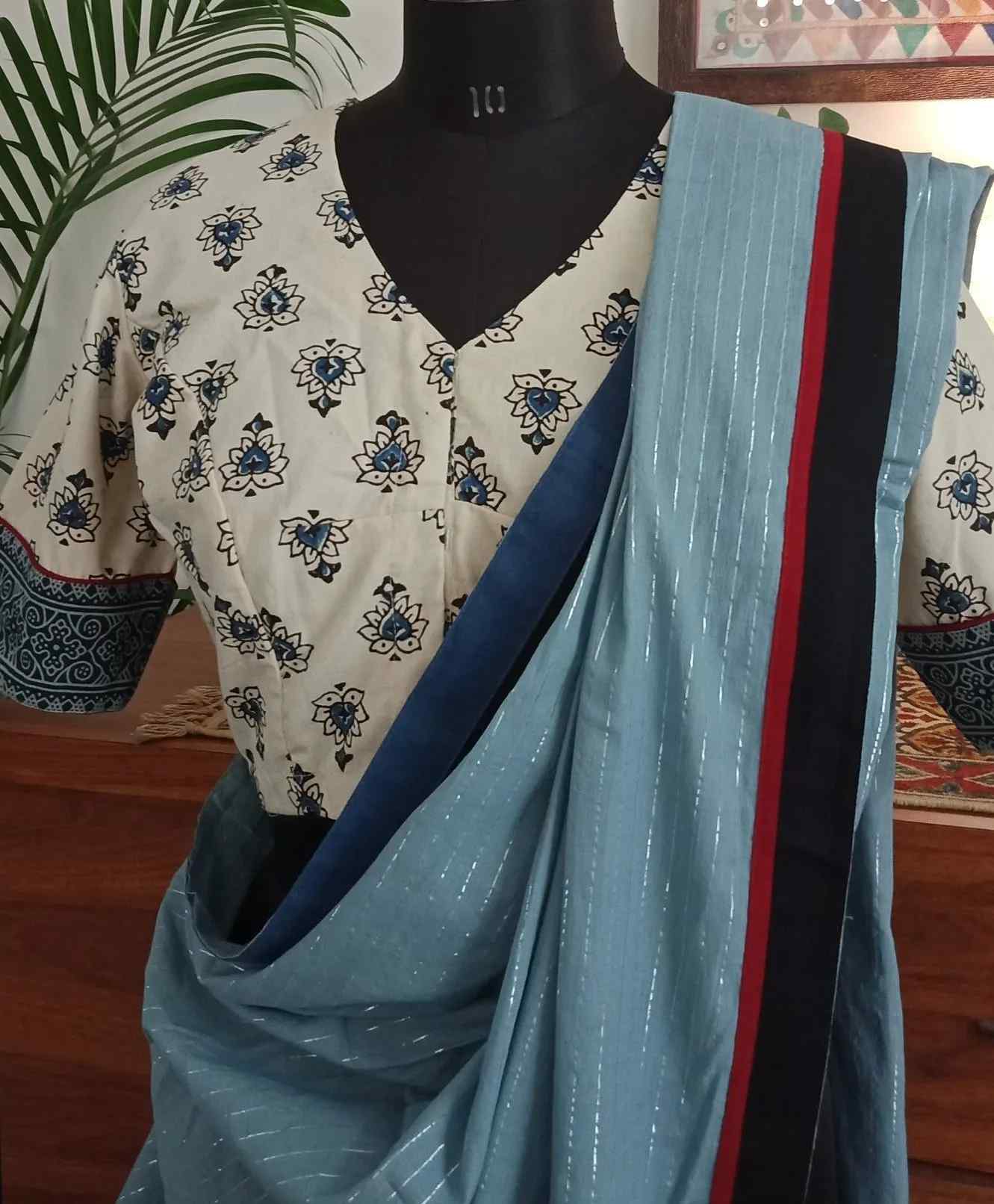 Cream Ajrakh Blouse with Motifs