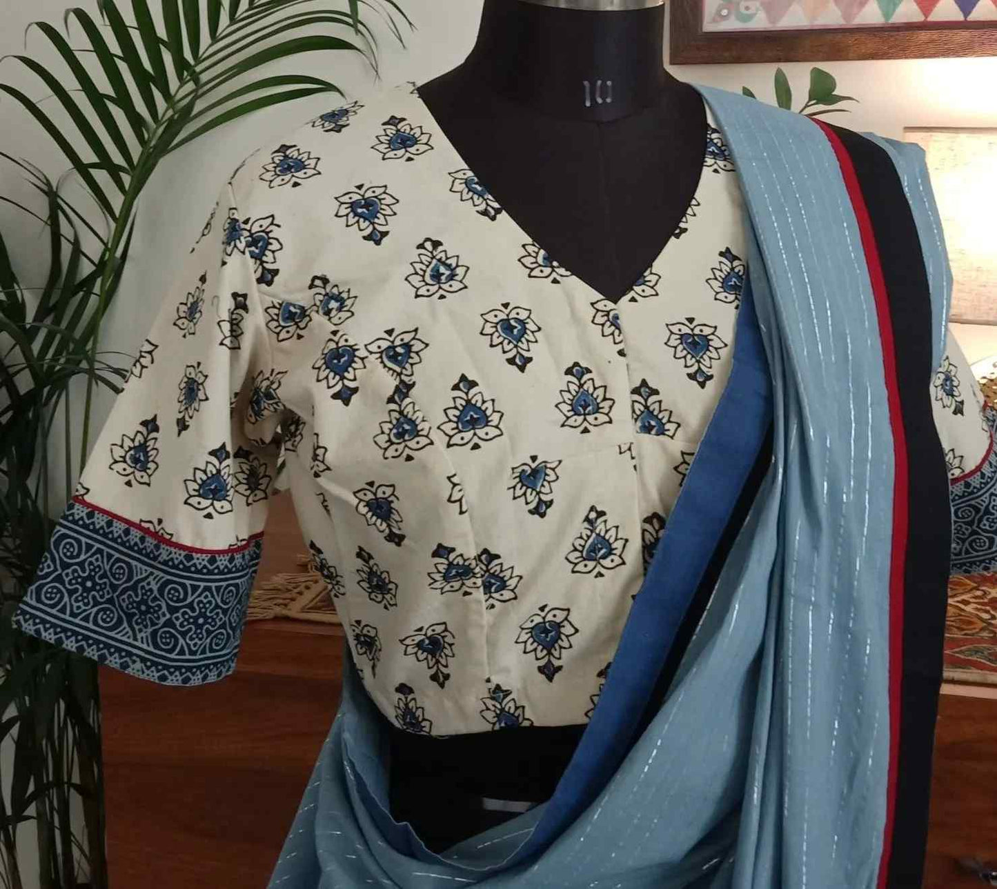 Cream Ajrakh Blouse with Motifs