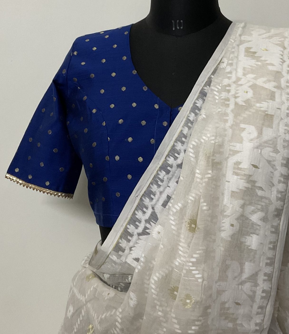 Royal blue spun dupion golden booti blouse