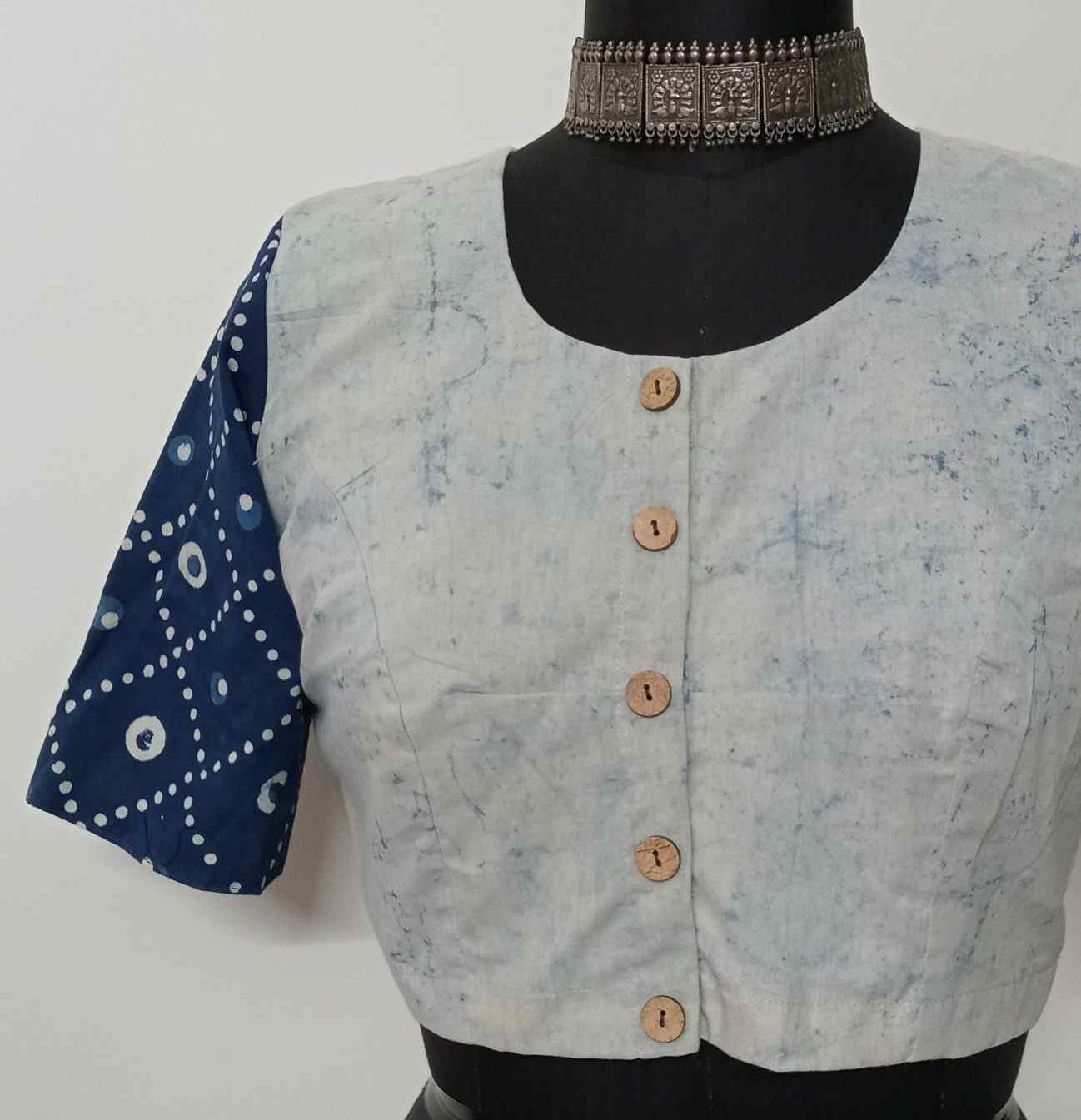 Dabu Blouse with Indigo Sleeves