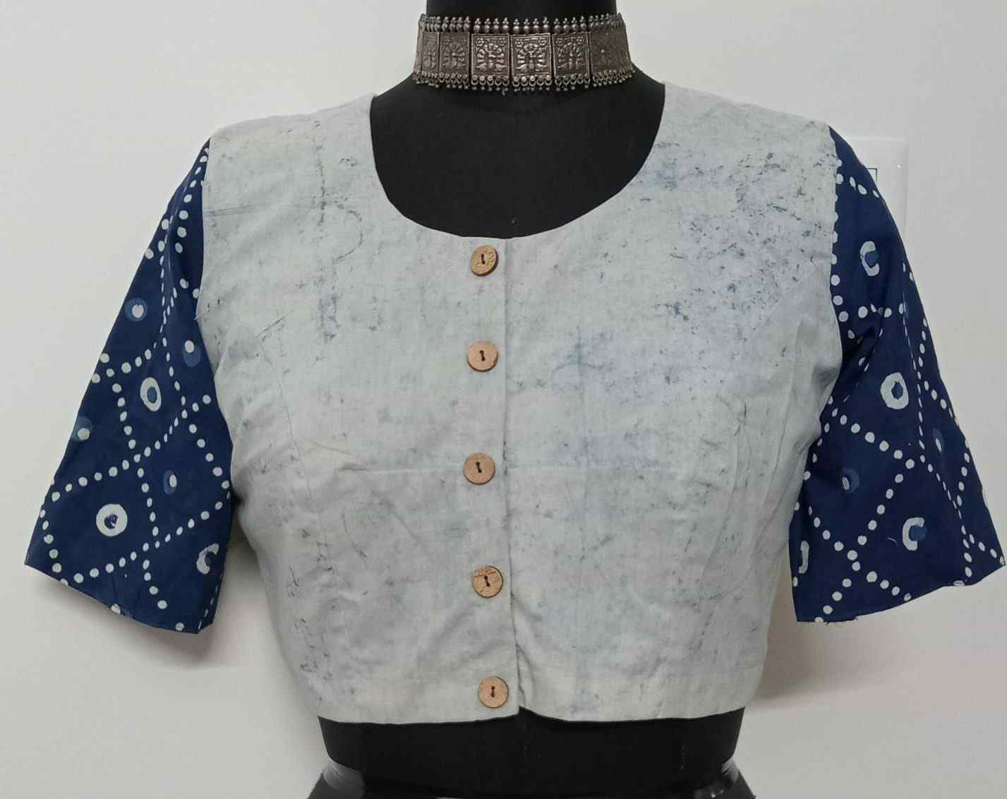 Dabu Blouse with Indigo Sleeves
