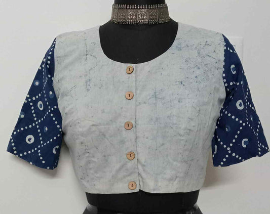 Dabu Blouse with Indigo Sleeves