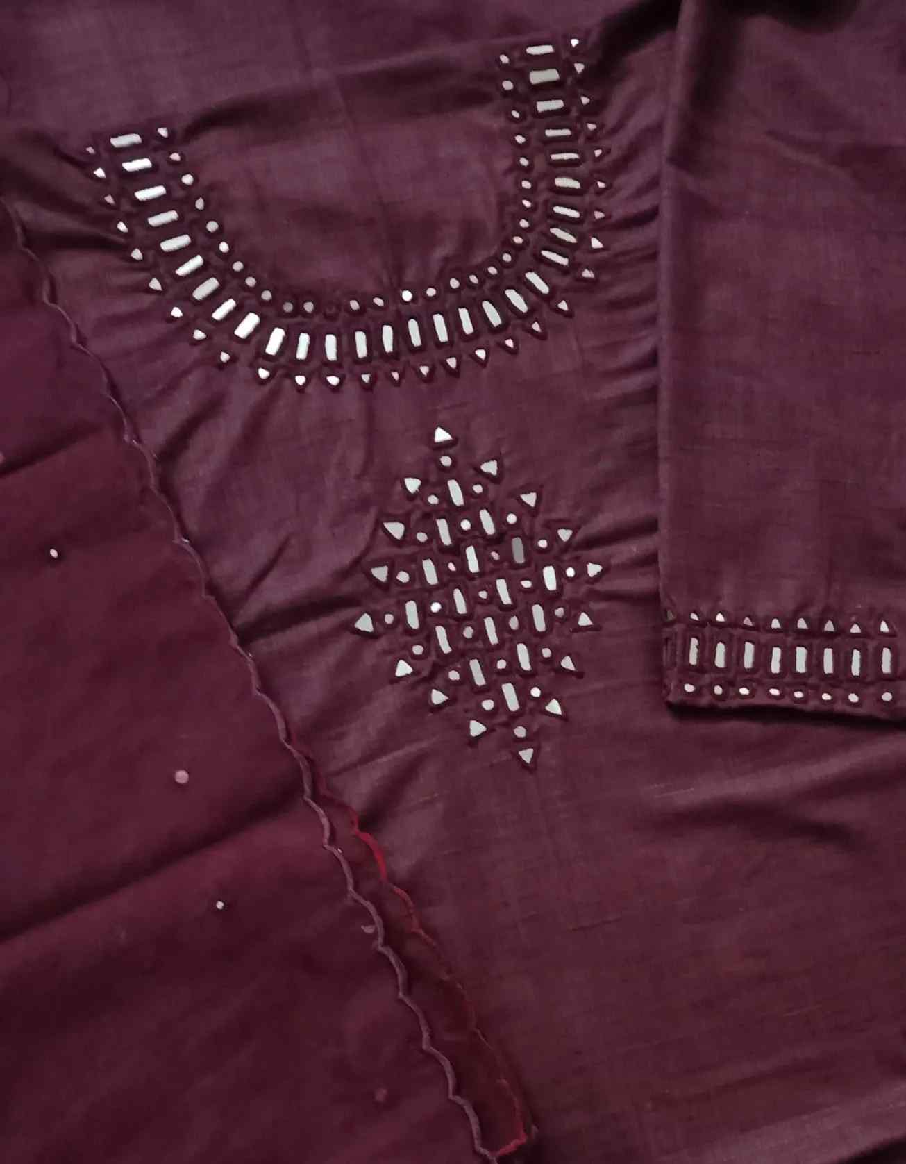 Dark Maroon Mirror Work Suit Set