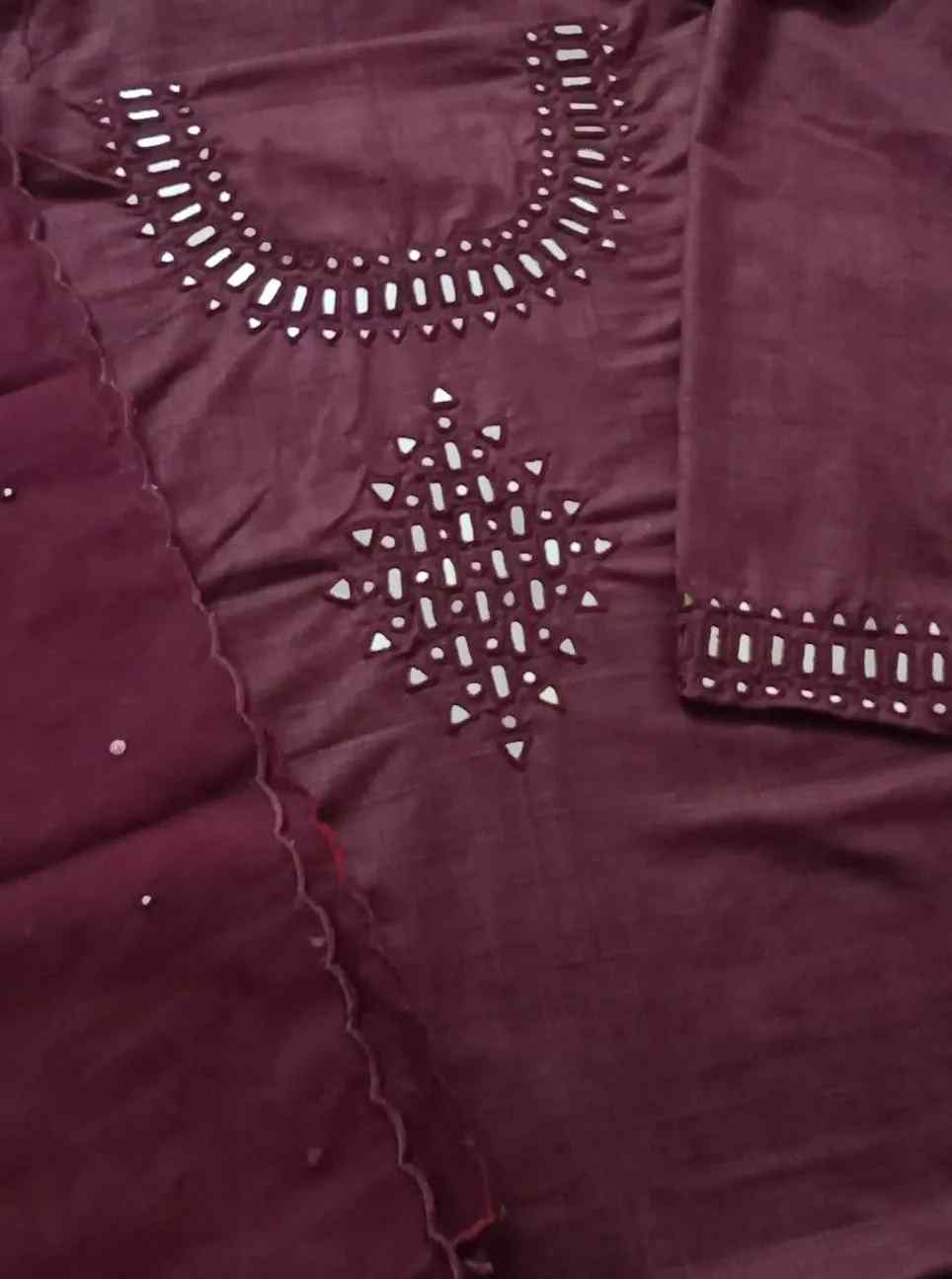 Dark Maroon Mirror Work Suit Set
