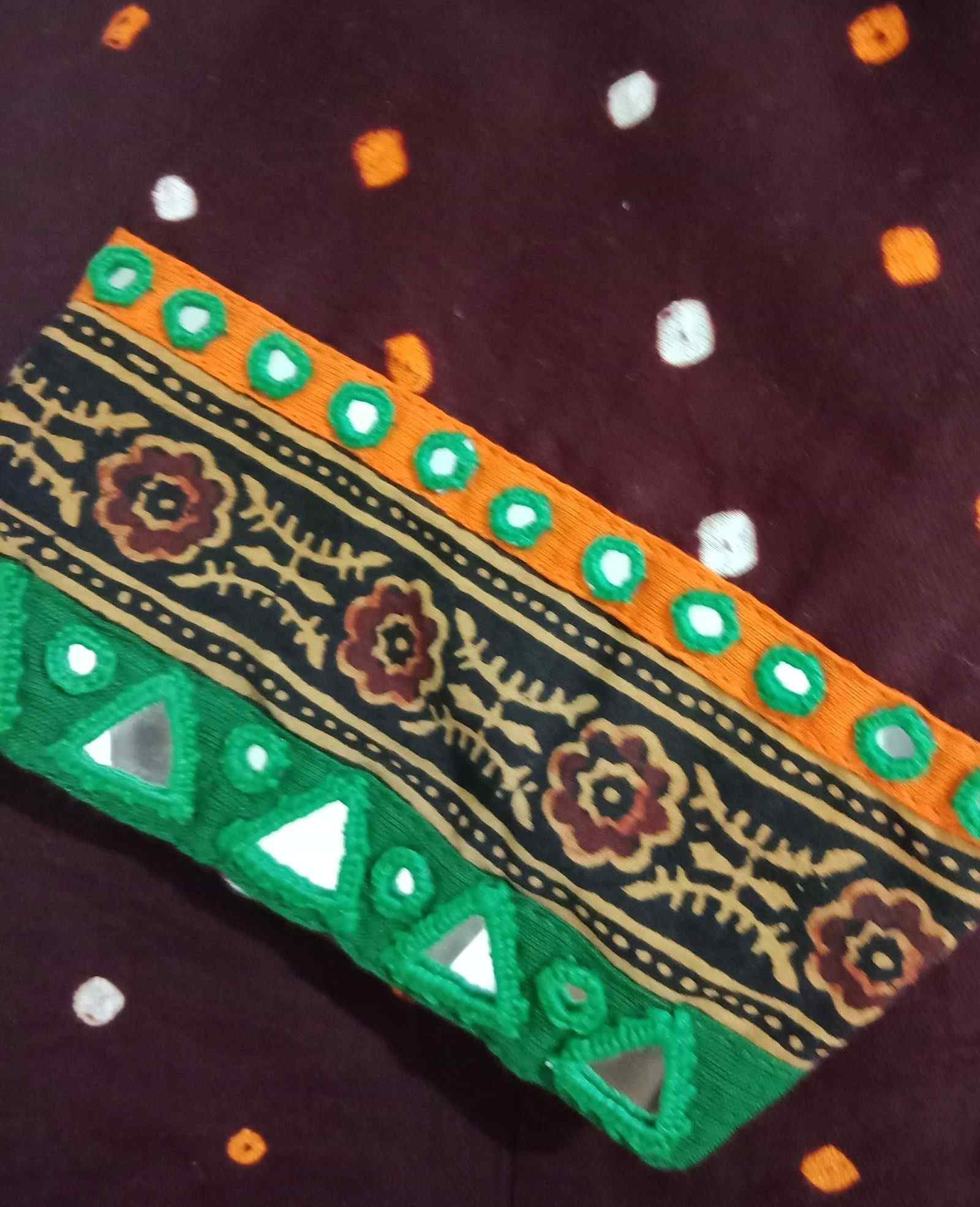 Dark Maroon Bandhani Blouse with Mirror Work