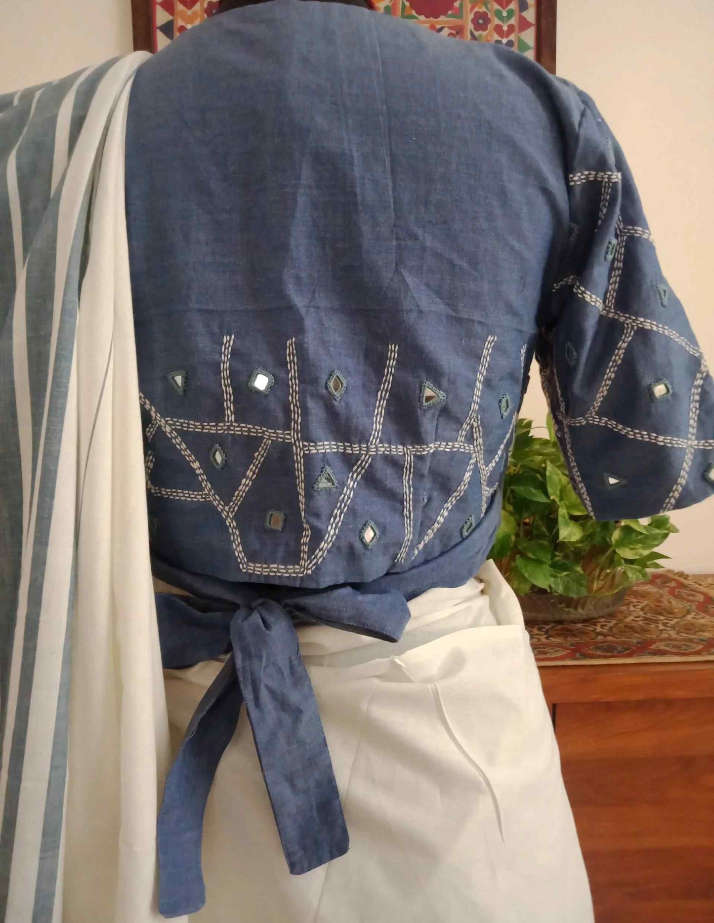 Denim Blue Blouse in Overlap Pattern