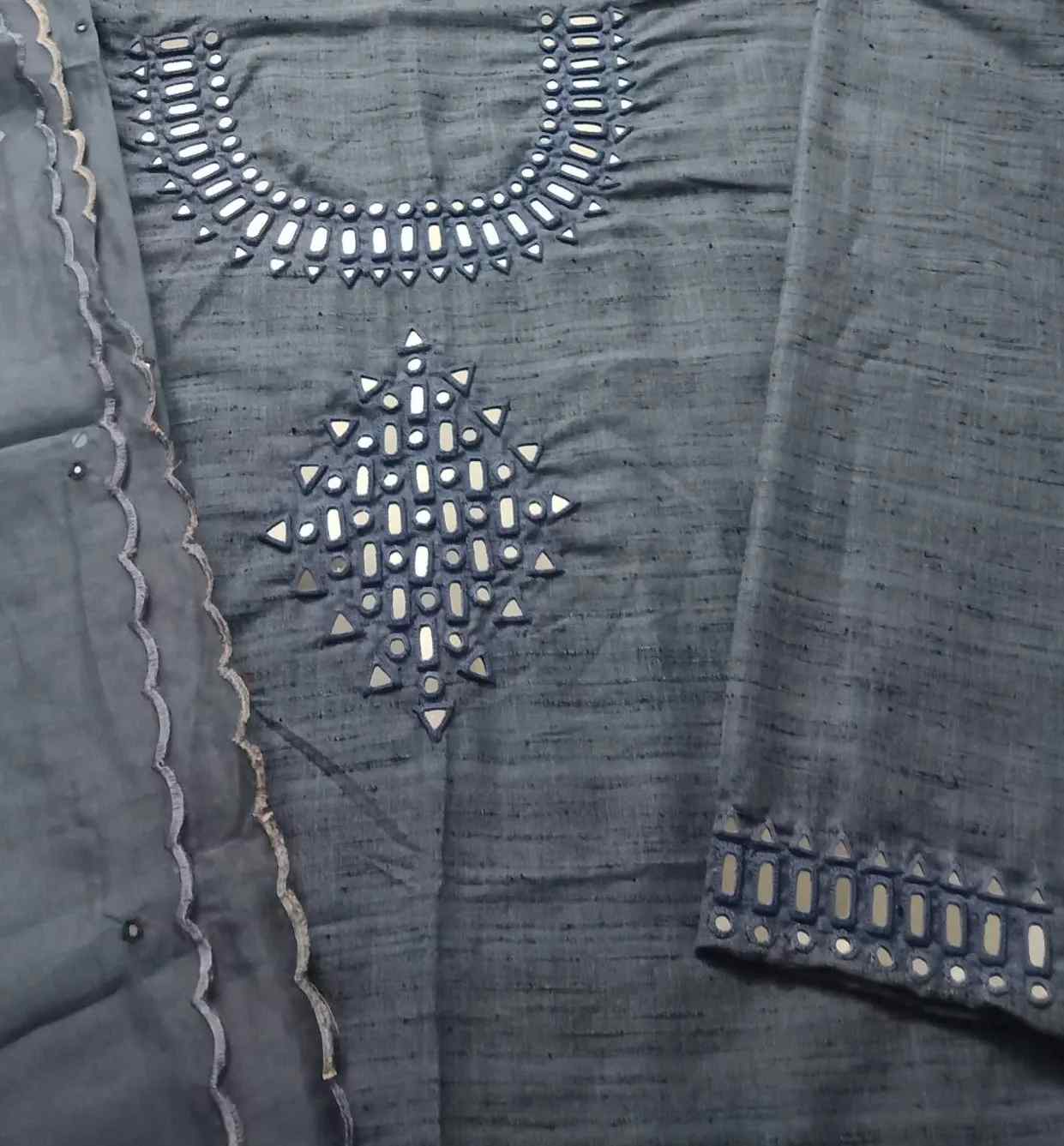 Buy Denim Blue Mirror Work Suit Set Godhuli - Main Image
