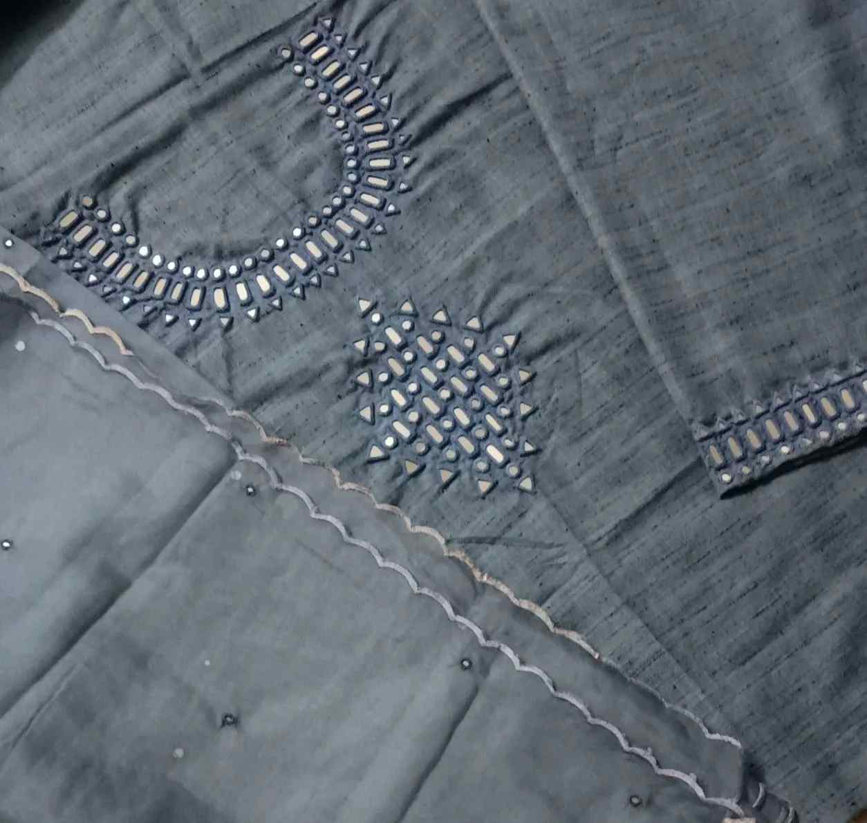 Denim Blue Mirror Work Suit Set