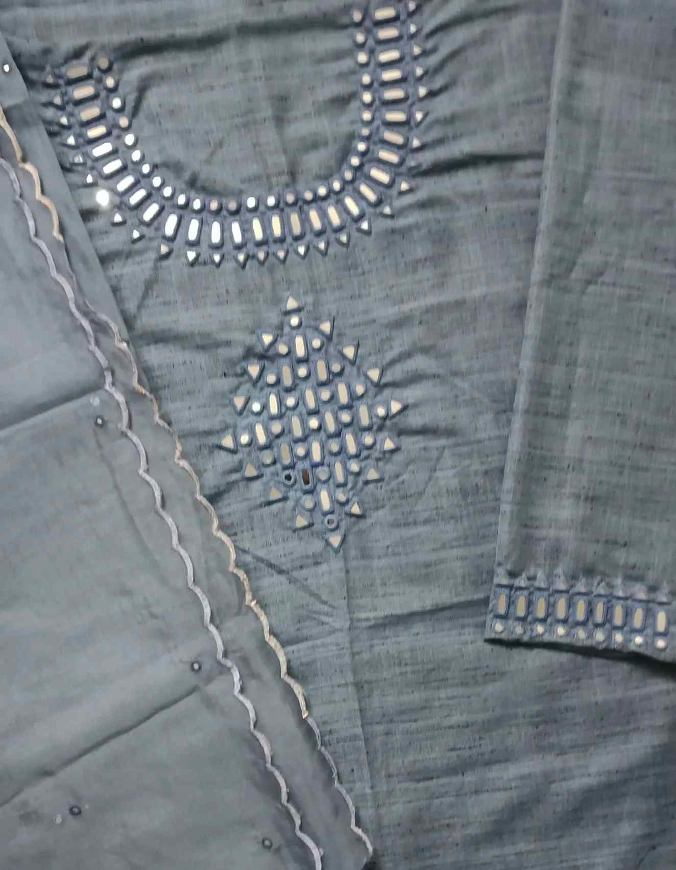 Denim Blue Mirror Work Suit Set