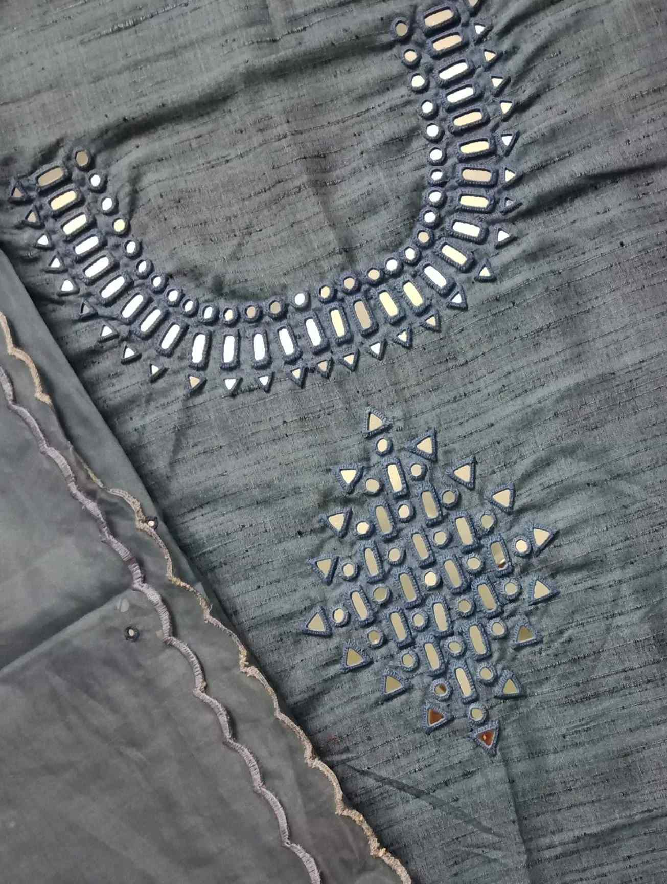 Denim Blue Mirror Work Suit Set