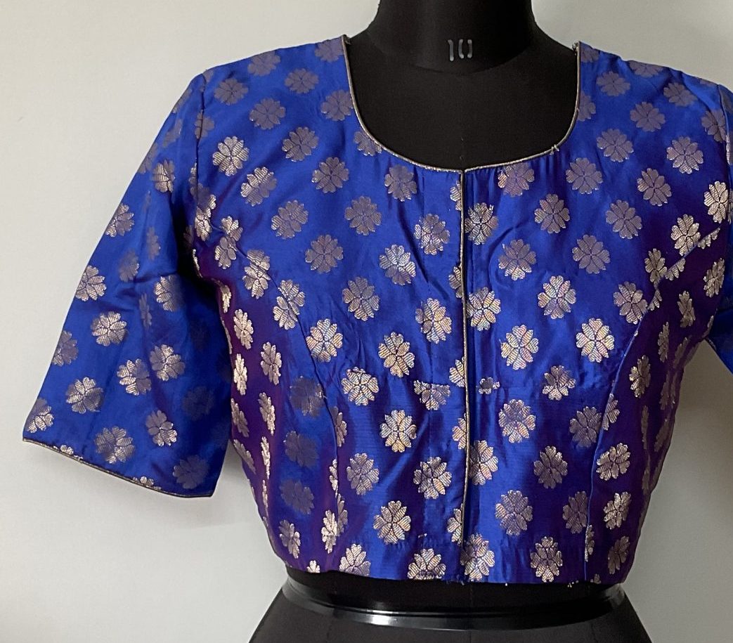 Blue brocade blouse with floral boota