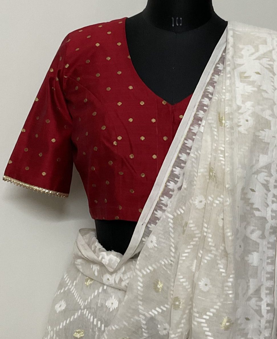 reddish maroon Color dupion silk golden booti blouse