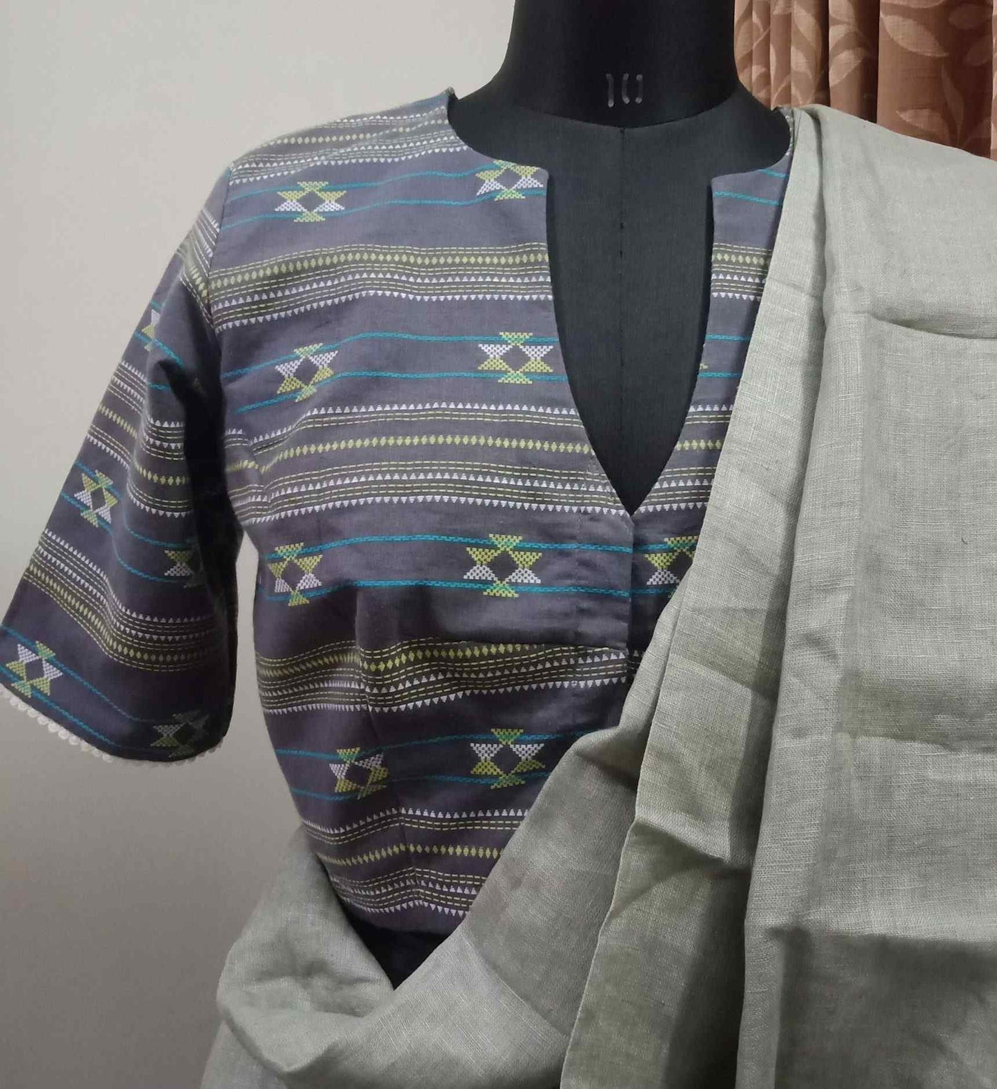 Grey Jaquard Weave Blouse