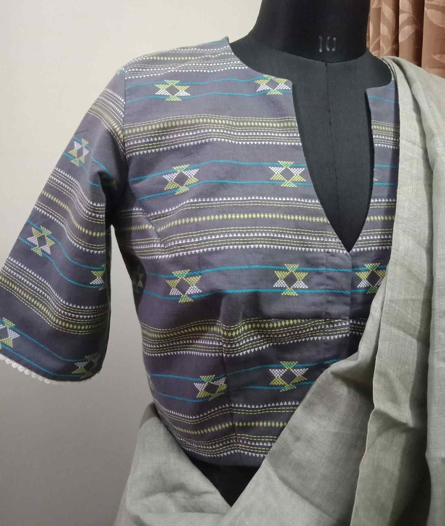 Grey Jaquard Weave Blouse