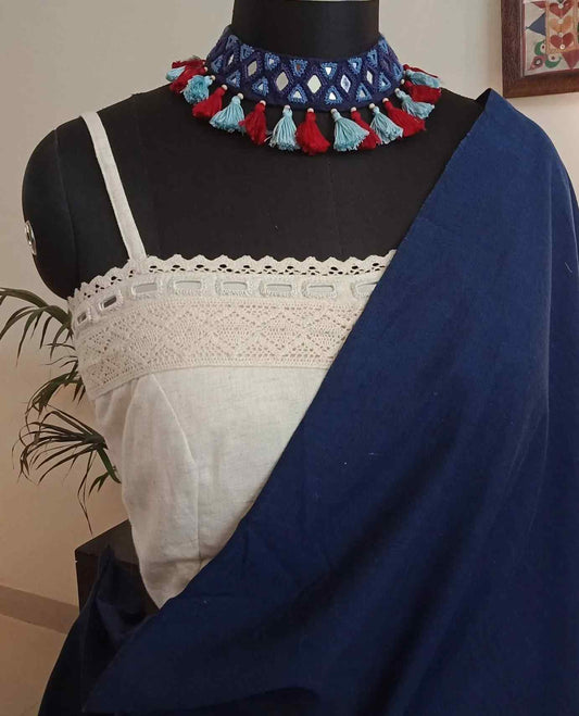 Handcrafted Mirrorwork Blue Red Neckpiece