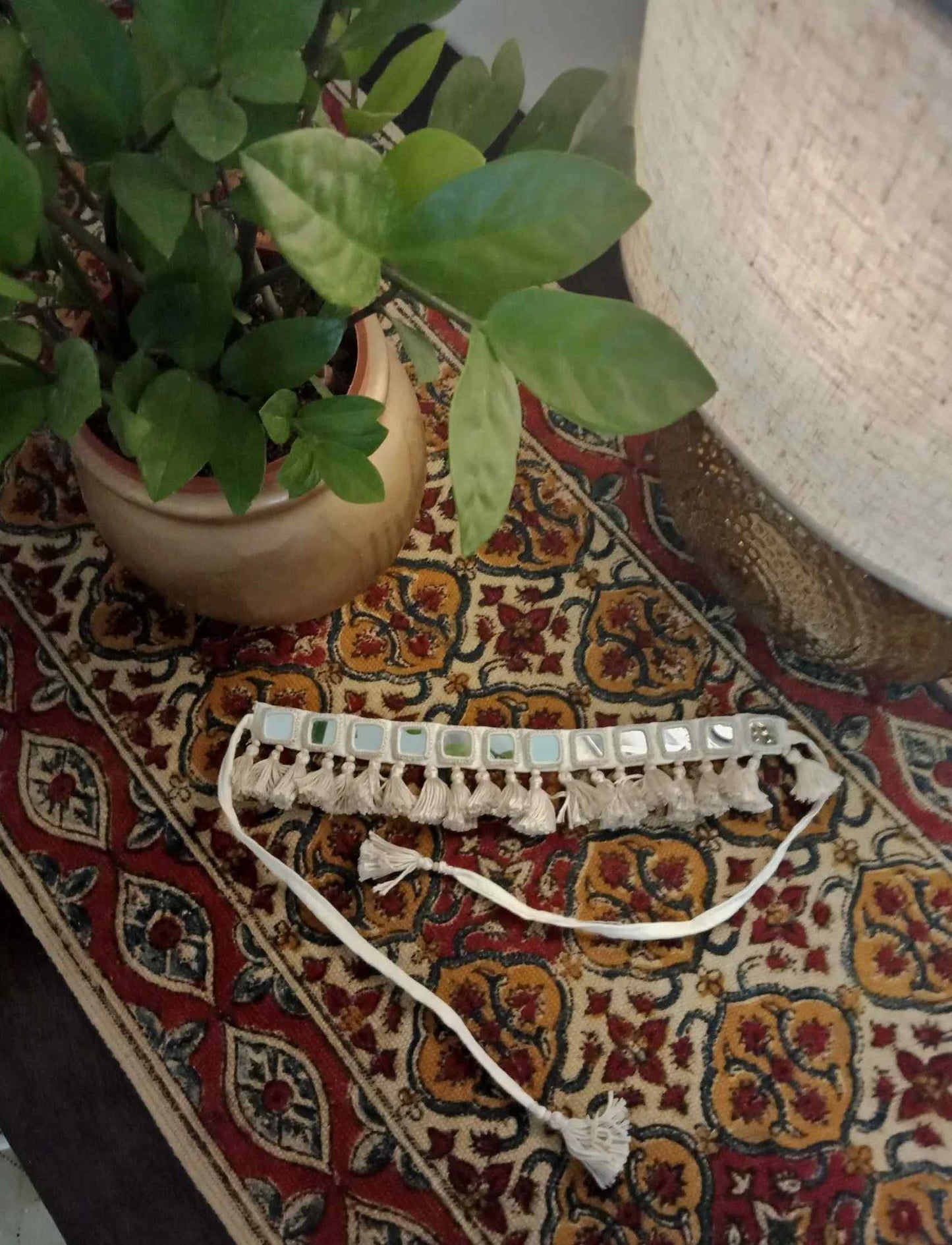 Handmade Ivory Colour Square Mirror Neckpiece