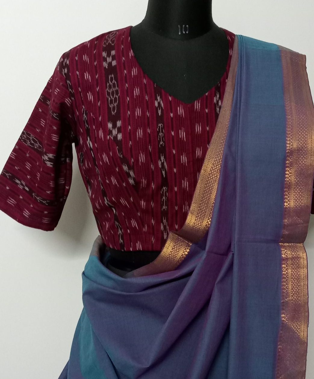 Wine colour sambalpuri ikat merserised cotton blouse
