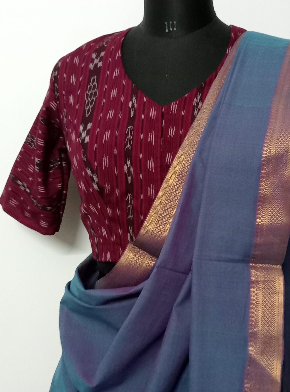 Wine colour sambalpuri ikat merserised cotton blouse