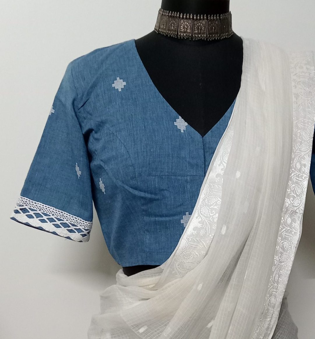 denim blue jacquard blouse