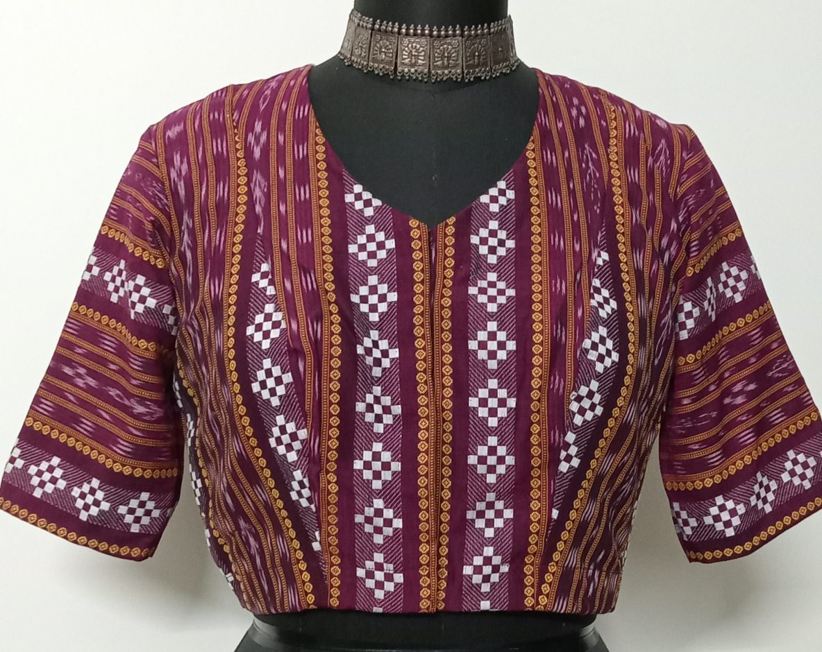 wine colour sambhalpuri ikat blouse