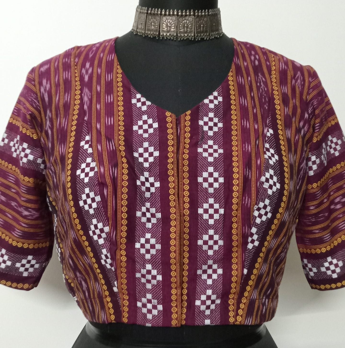 wine colour sambhalpuri ikat blouse