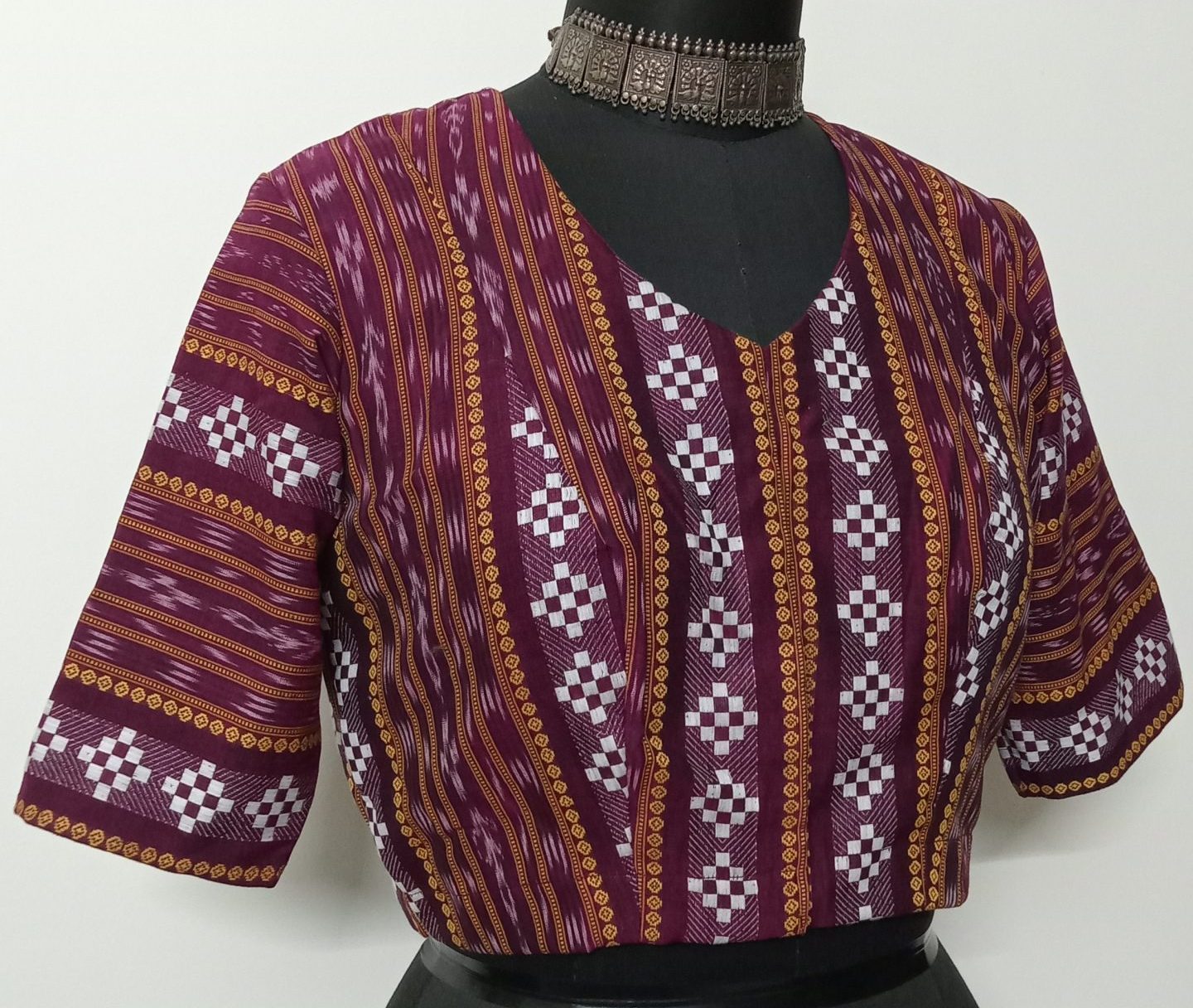 wine colour sambhalpuri ikat blouse