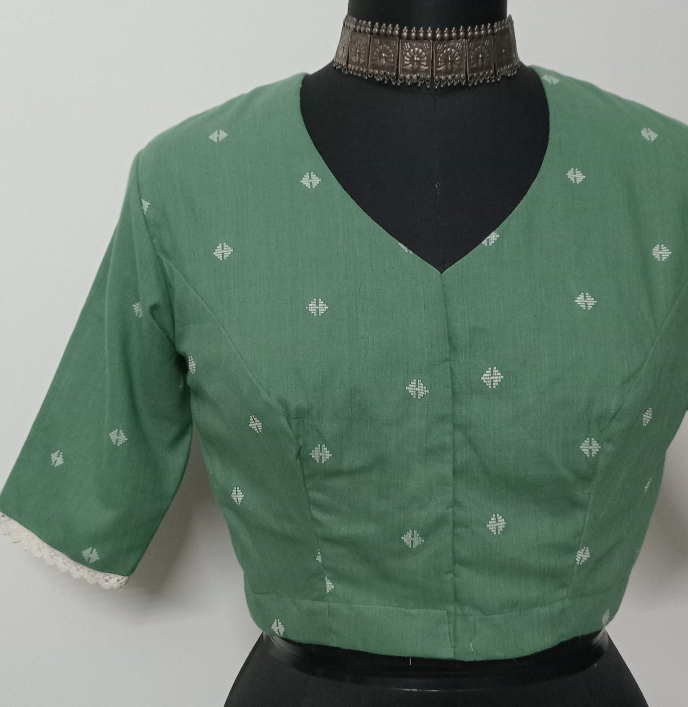 sage green jacquard blouse