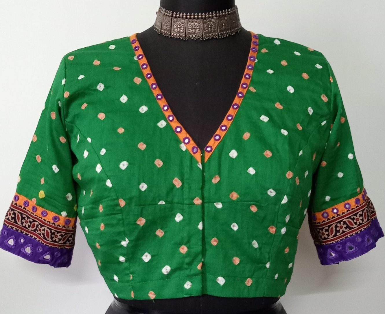 moss green bandhani blouse