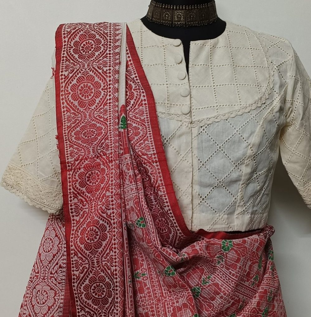 off white cut work checks blouse
