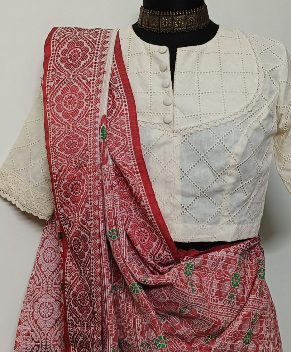 off white cut work checks blouse