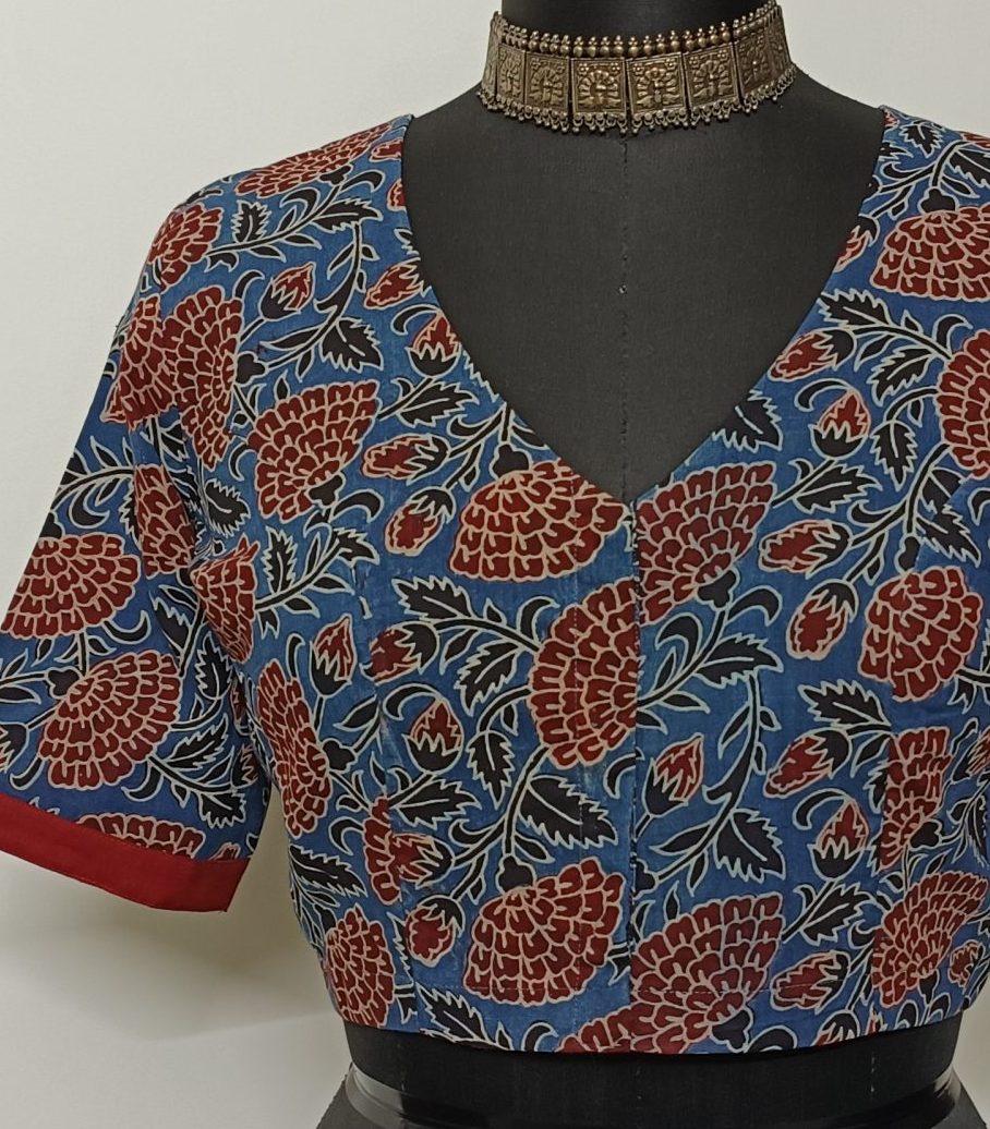 ajrakh blouse with big floral jaal
