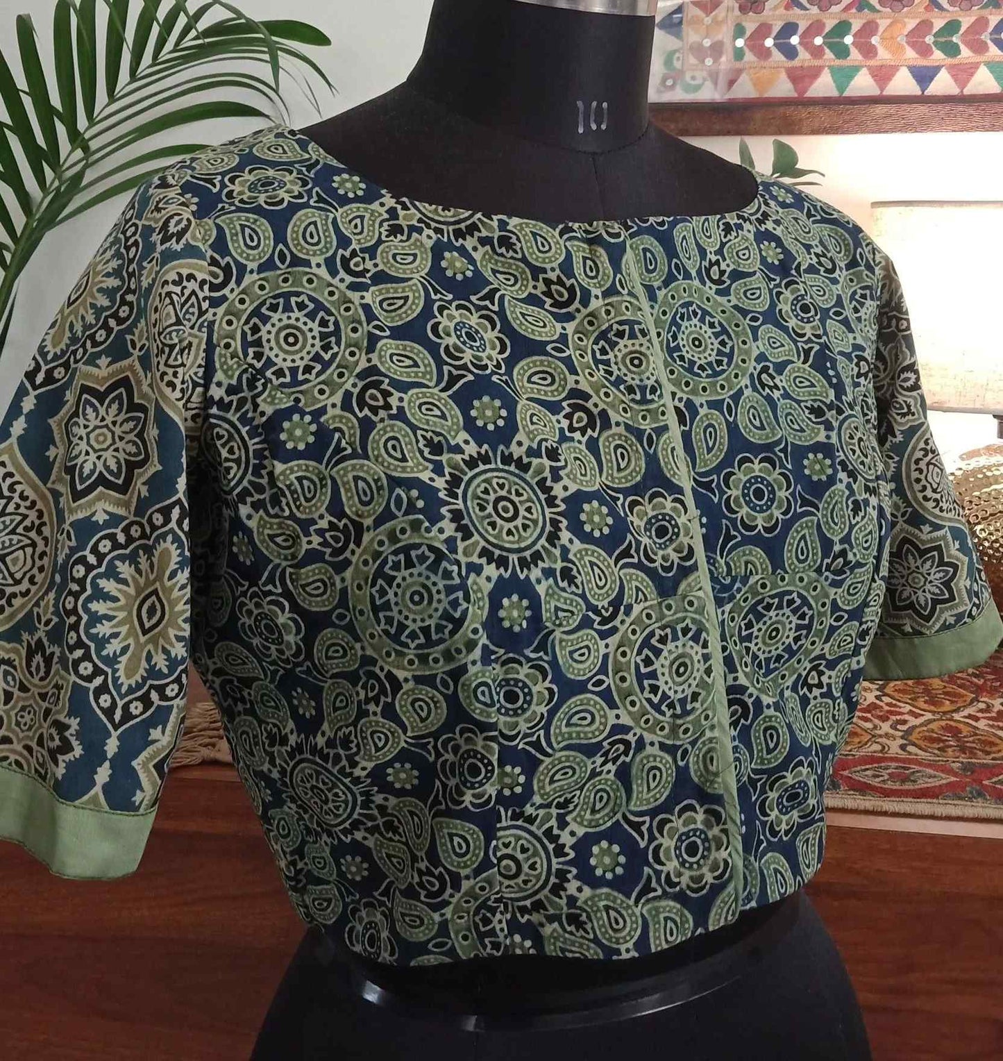 Indigo Cyan Colour Ajrakh Blouse