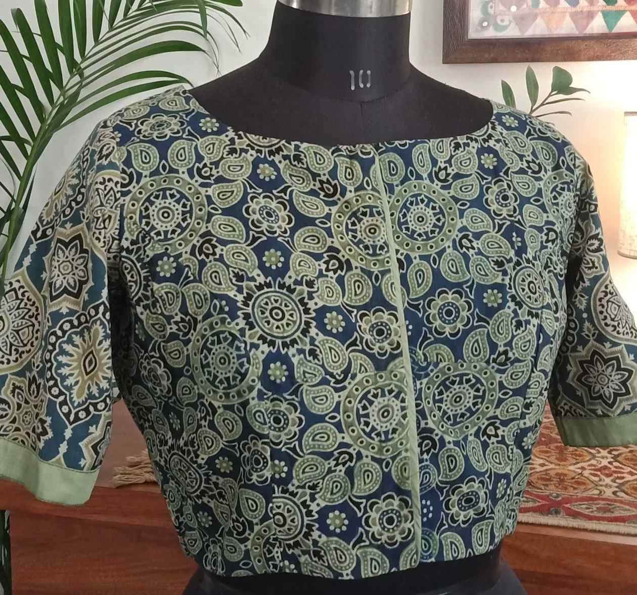 Indigo Cyan Colour Ajrakh Blouse