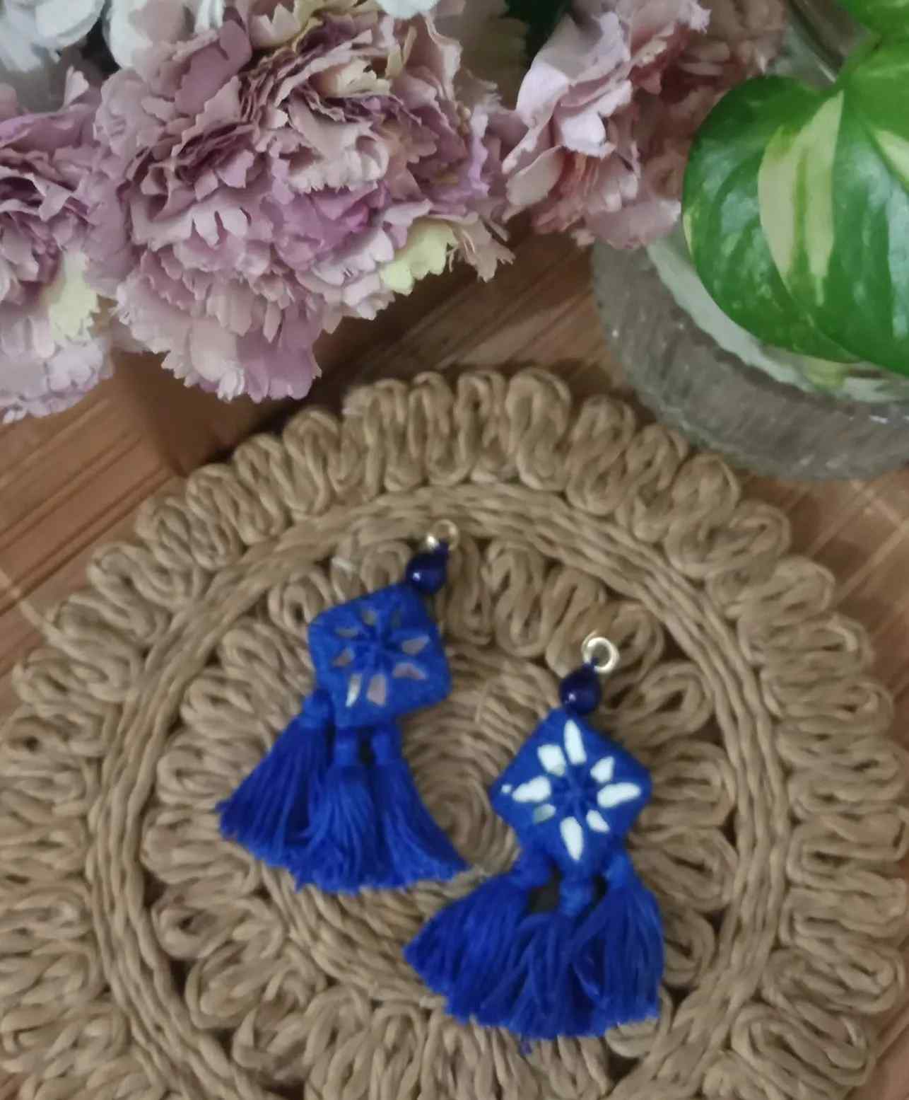 Ink Blue Handmade Mirrorwork Tassels
