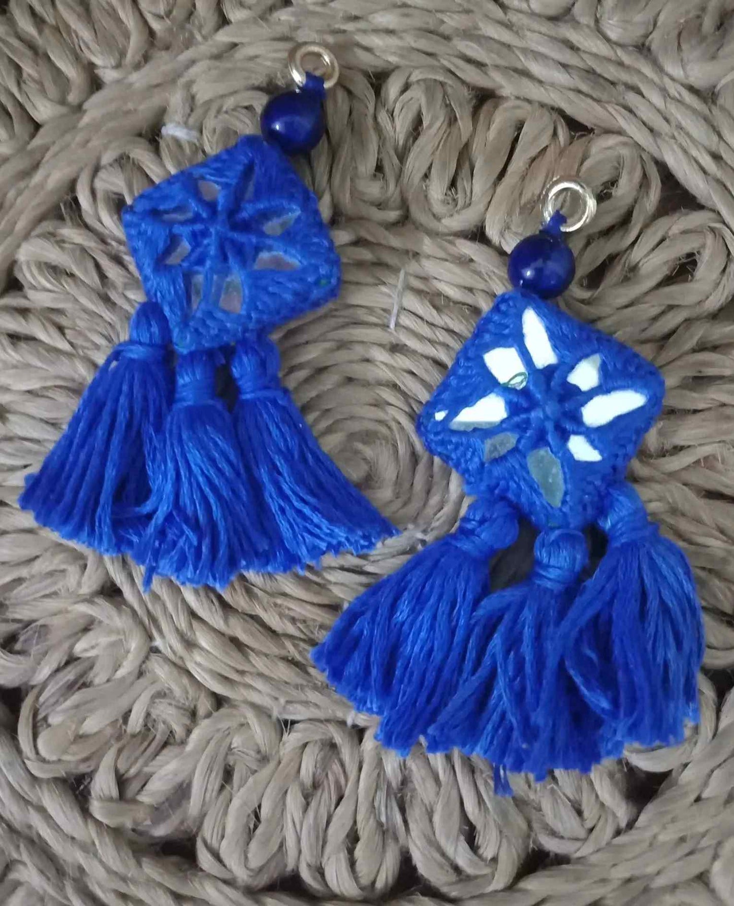 Ink Blue Handmade Mirrorwork Tassels