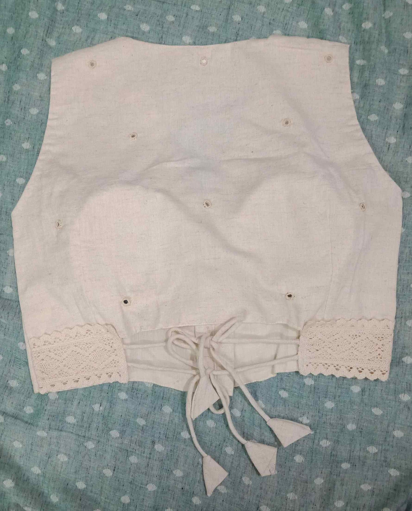 Ivory Blouse with Mirror Work-Lace