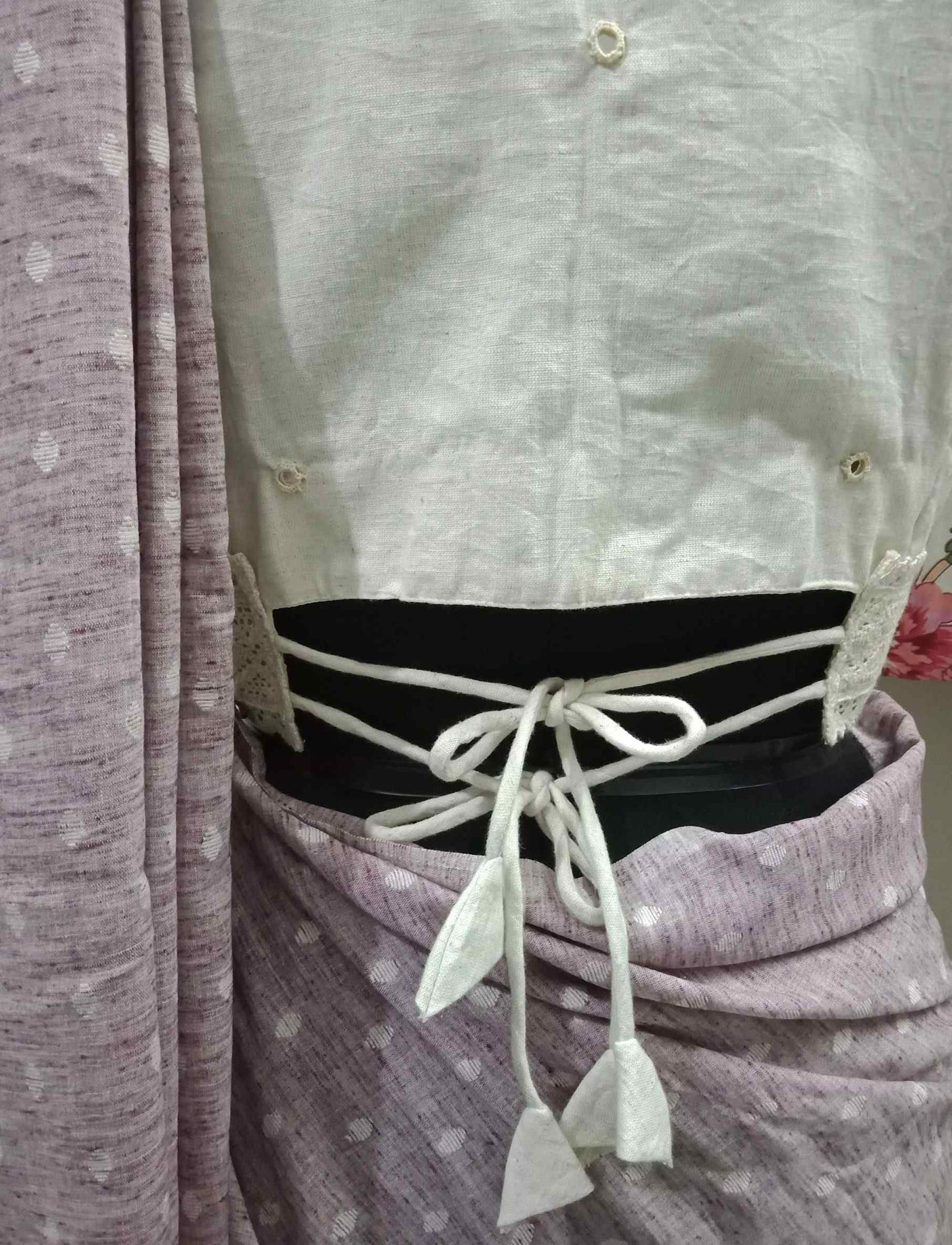 Ivory Blouse with Mirror Work-Lace