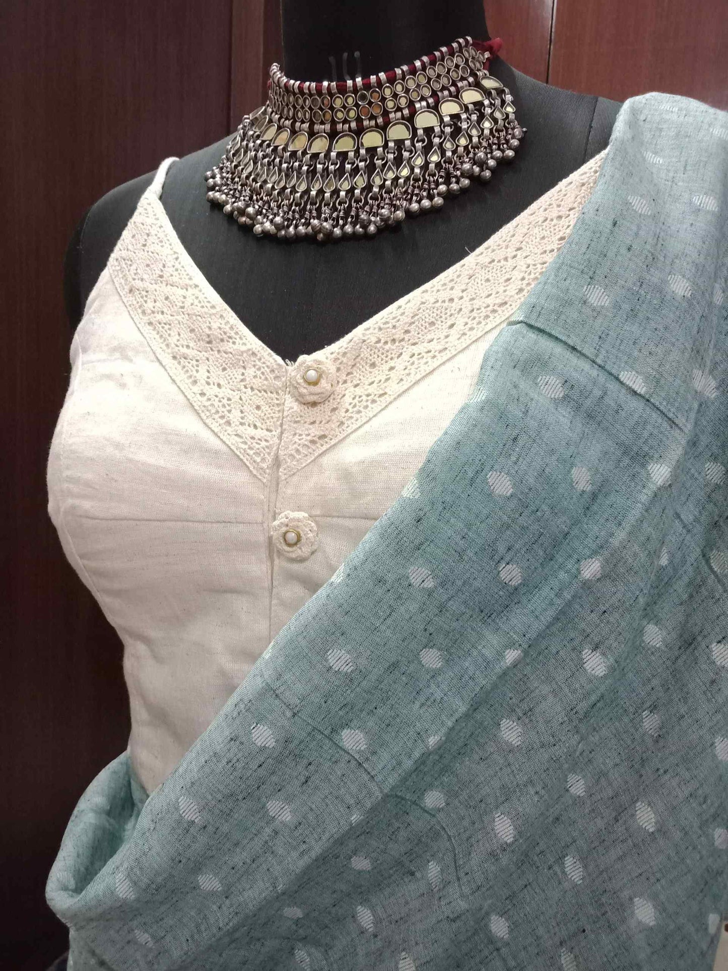 Ivory Spaghetti V-Neck Blouse
