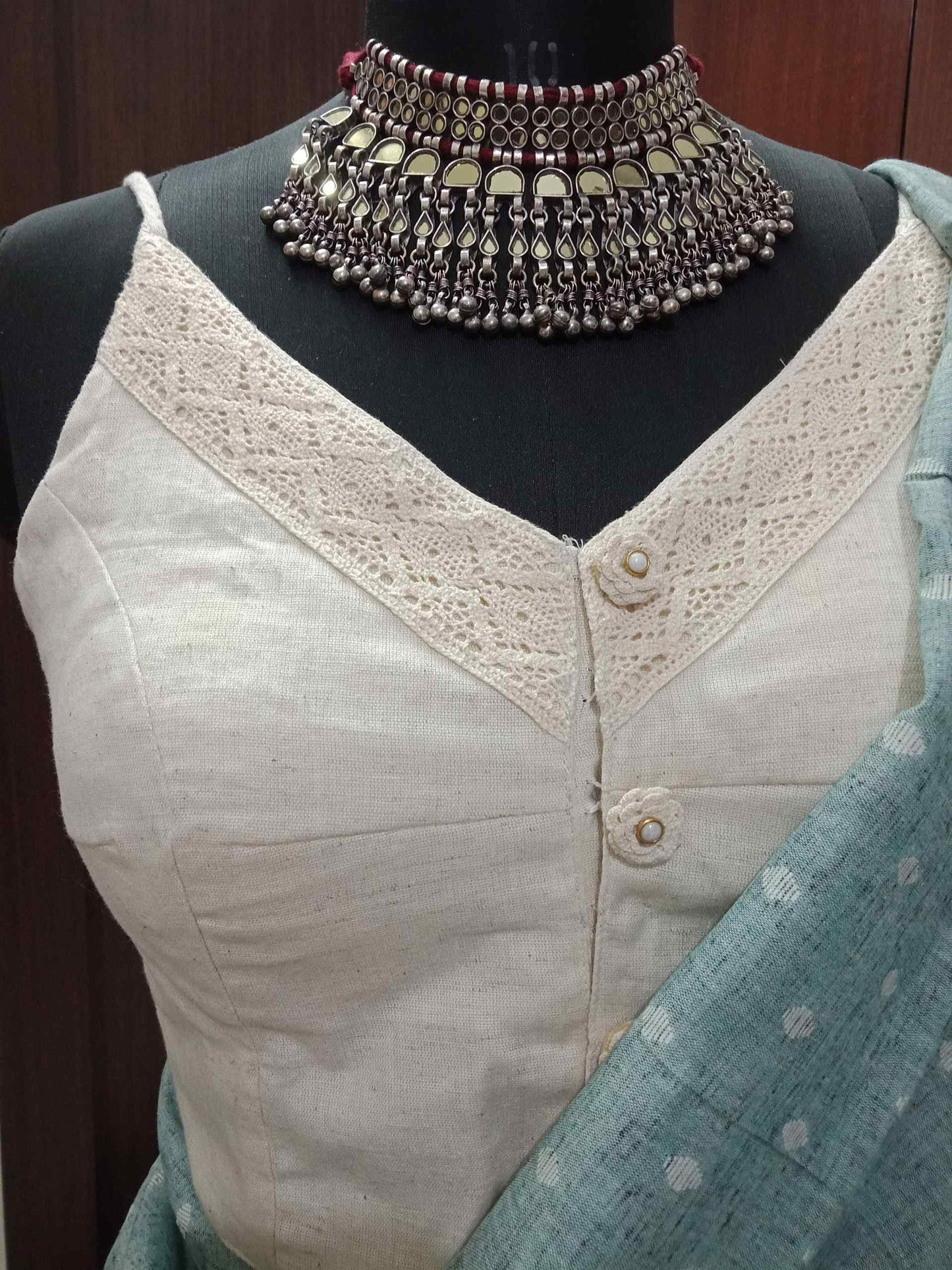 Ivory Spaghetti V-Neck Blouse