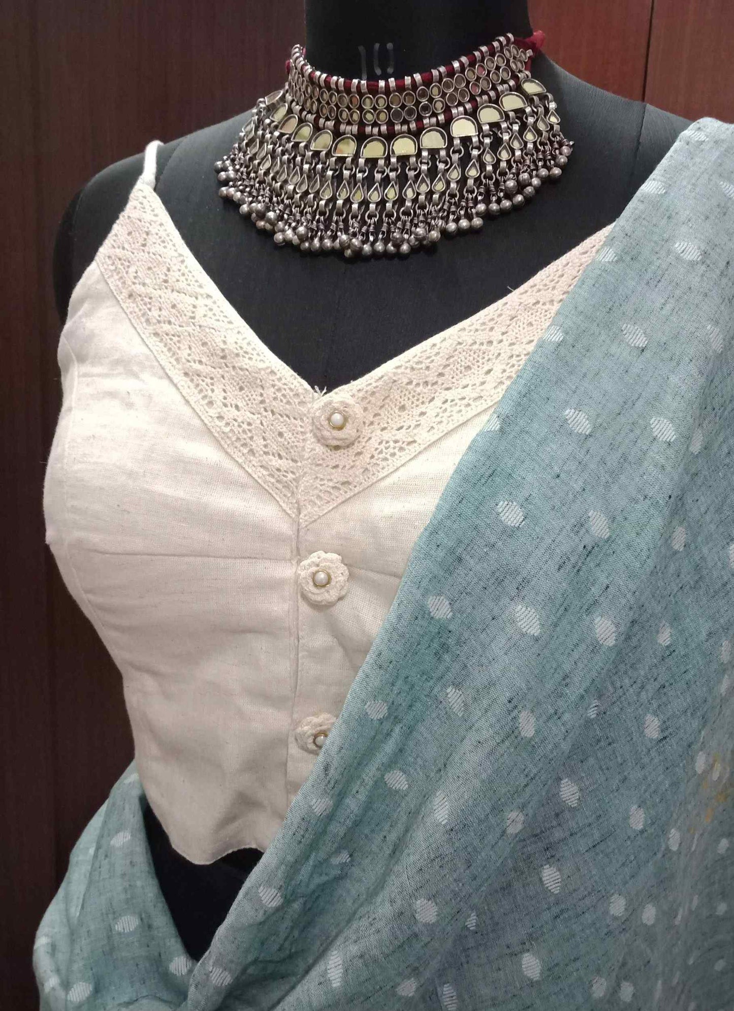 Ivory Spaghetti V-Neck Blouse