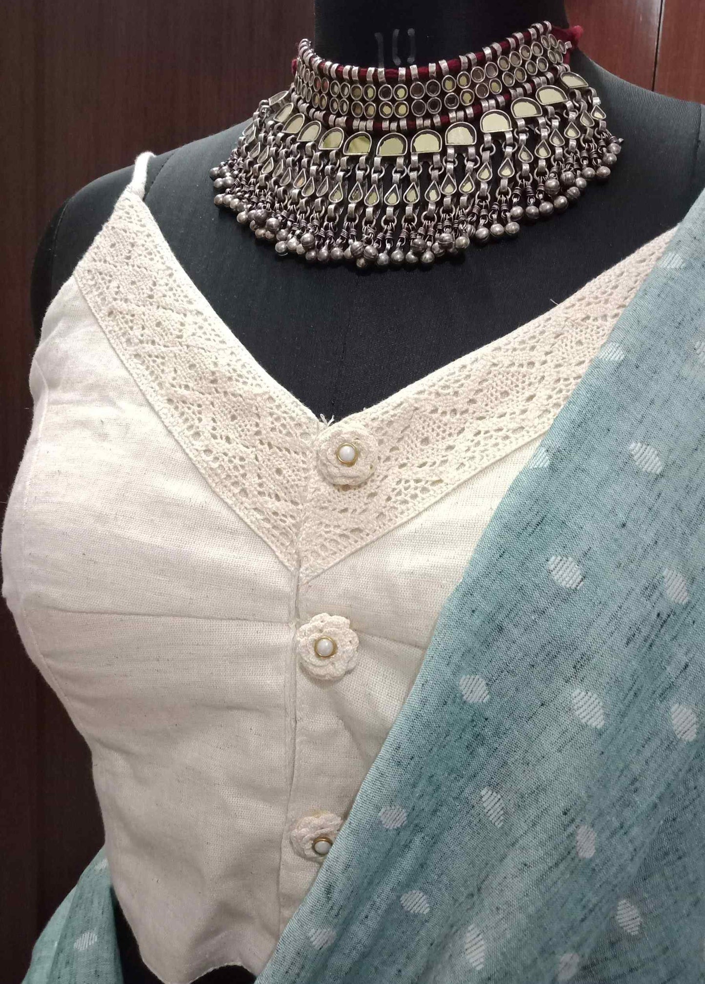 Ivory Spaghetti V-Neck Blouse