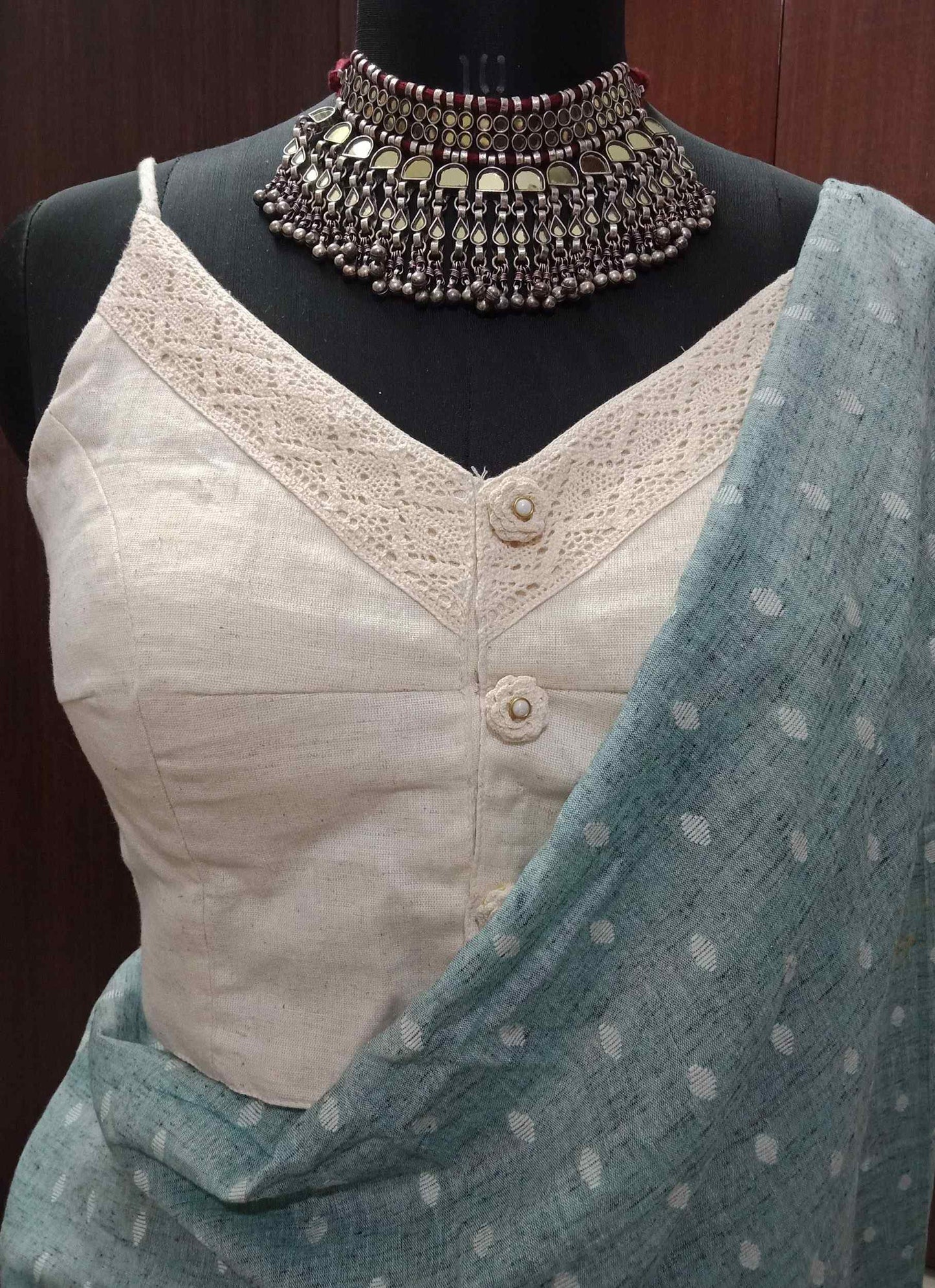 Ivory Spaghetti V-Neck Blouse