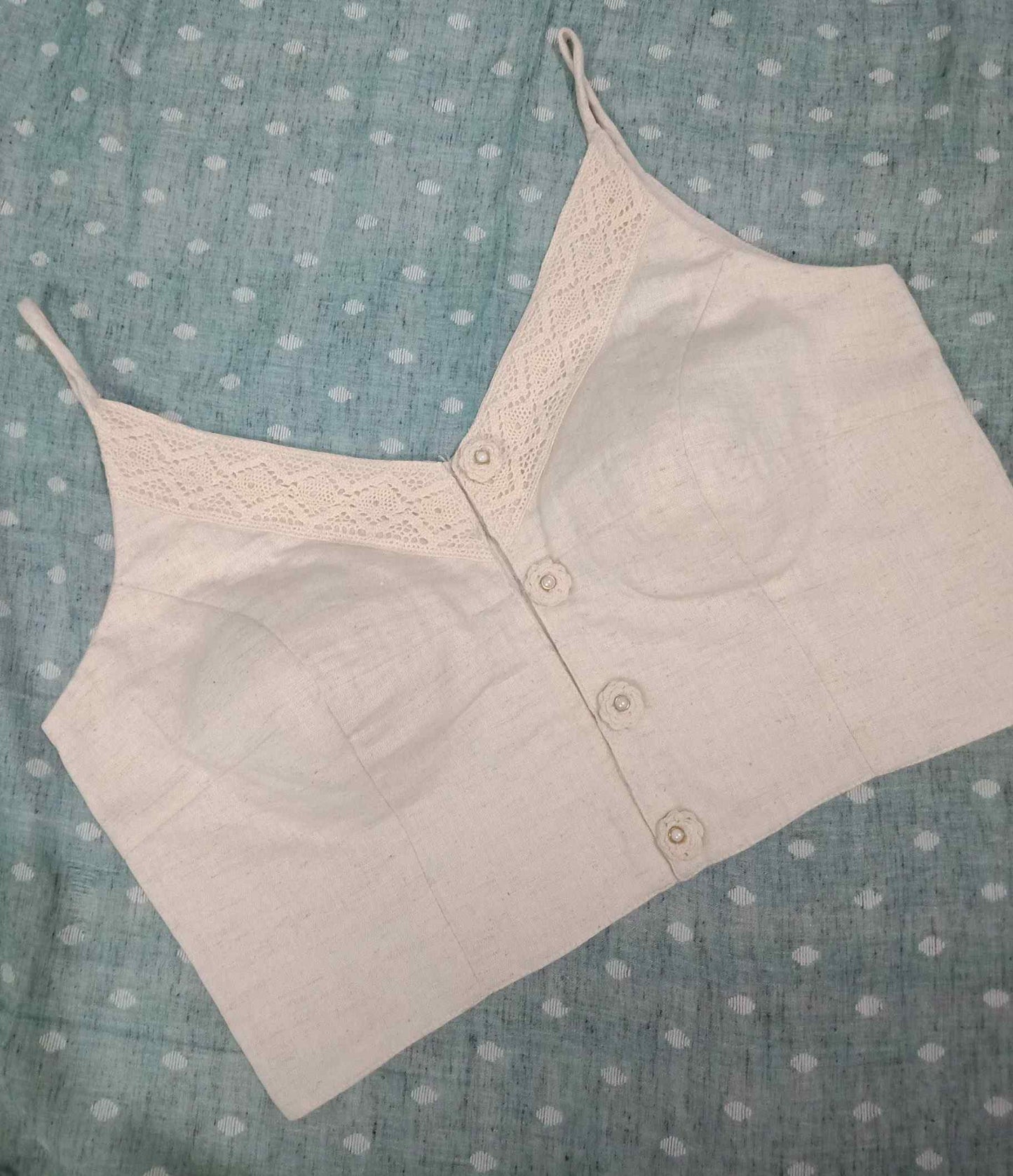 Ivory Spaghetti V-Neck Blouse