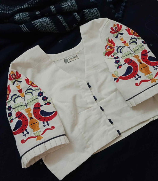 Ivory White Embroidered Sleeves Blouse