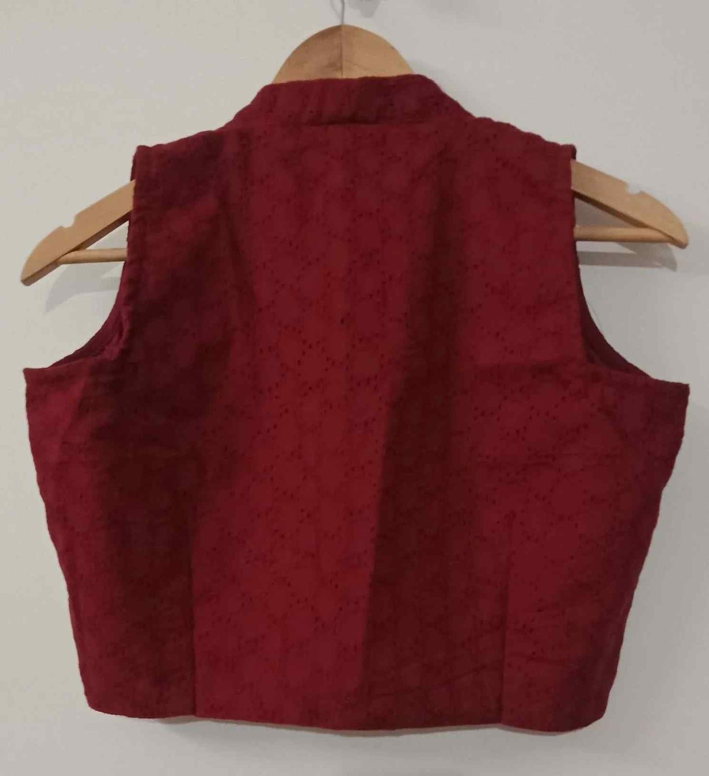 Maroon Cut Work Sleeveless Blouse