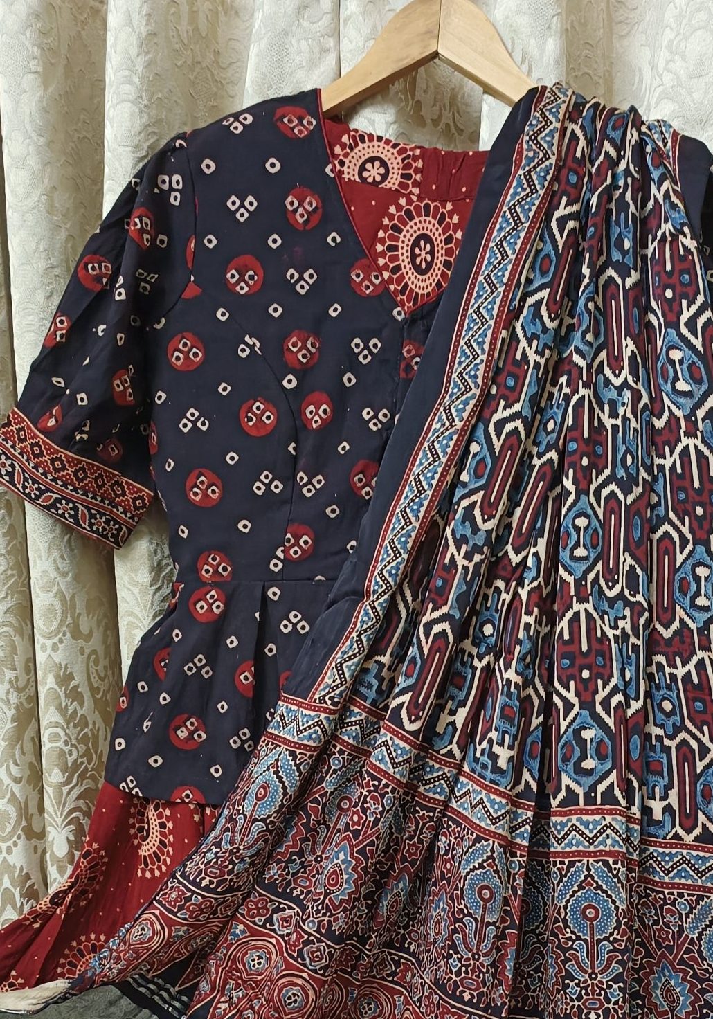 maroon Ajrakh chaniya choli