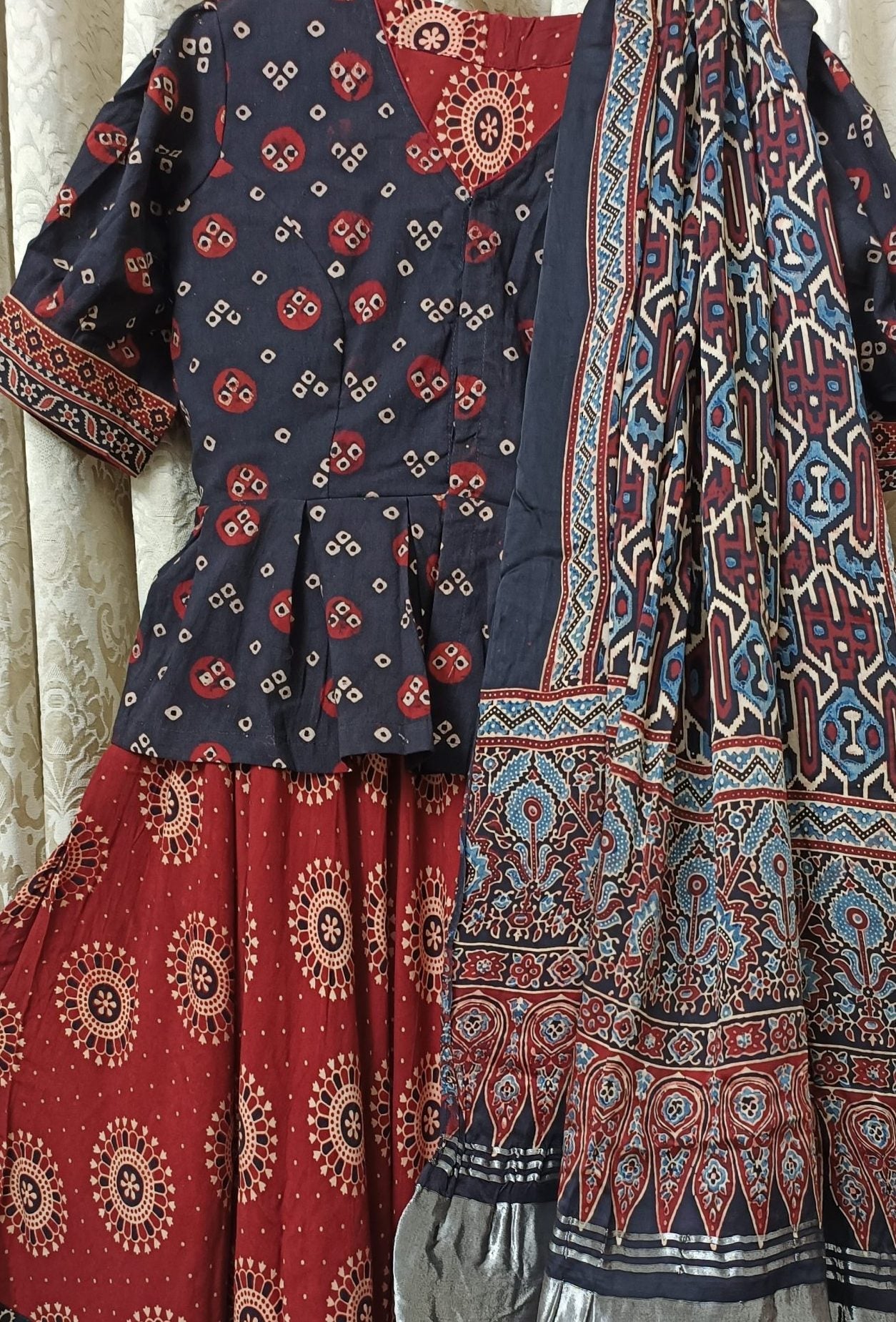 maroon Ajrakh chaniya choli
